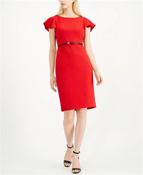 Calvin Klein Petite Ruffle Shoulder Sheath Dress Macys