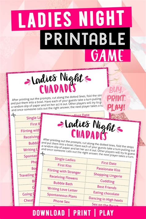 Ladies Night 30 Charades Prompts Printable Games For Adults Funny