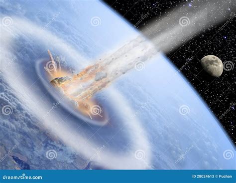 Asteroid impact on Earth stock illustration. Illustration of clouds ...