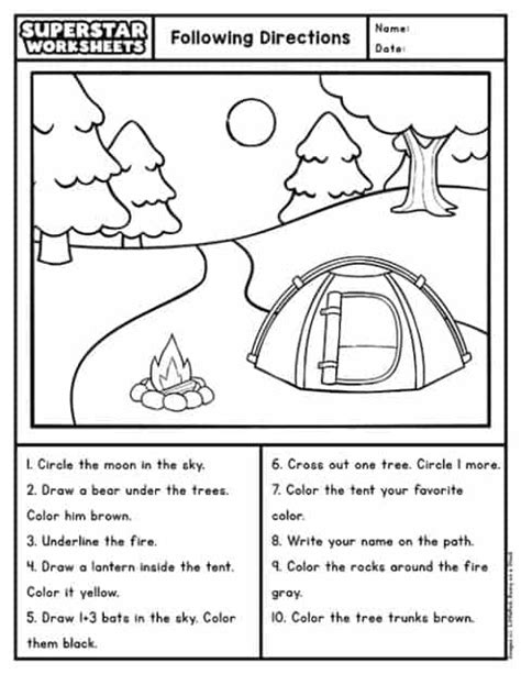 Following Directions Worksheets Superstar Worksheets