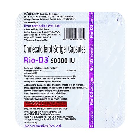 Buy Cholecalciferol 60000iu Soft Gelatin Capsules Online Price Uses