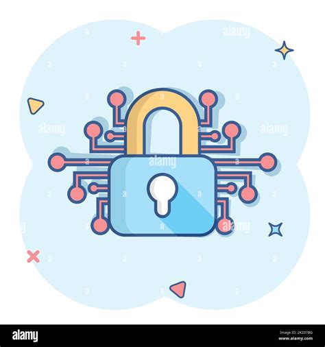 Cyber Security Icon im Comic stil Bügelschloss vector Cartoon