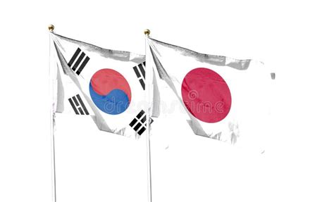 Japan Flag and South Korea Flag on Cloudy Sky. Waving in the Sky Stock ...