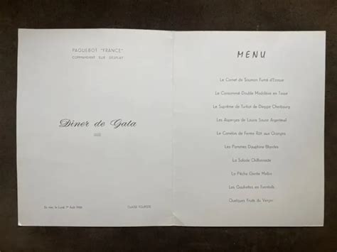 VINTAGE CRUISE SHIP Dinner Menu PAQUEBOT FRANCE 1966 Versailles Diner