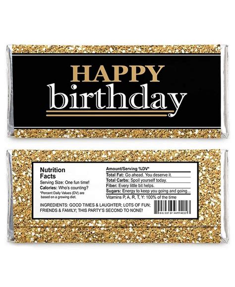 Big Dot Of Happiness Adult Happy Birthday Gold Candy Bar Wrappers