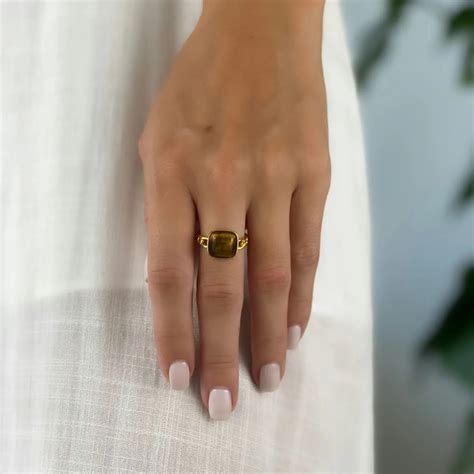 Genuine Tiger S Eye Ring Gold 18K Gemstone Ring By Asana