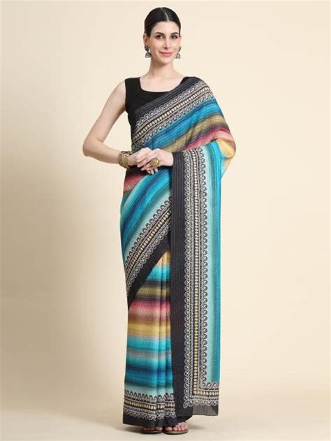 Buy AVANSHEE Self Design Printed Bollywood Georgette Saree Multicolor