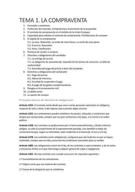 Tema Derecho Civil Iii Tema La Compraventa Concepto Y Caracteres