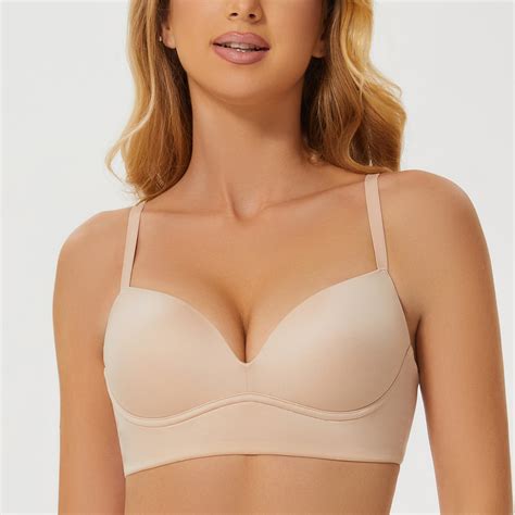 Meleneca Womens Push Up Bralettes Seamless Padded Wireless Bra With Support And Lift Beige 34dd