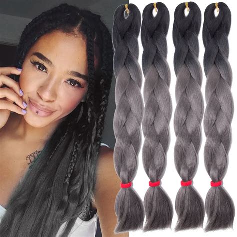 24inch 10pcs Ombre Gray Braiding Hair High Temperature Wire Ombre Grey Green Hair Two Tone