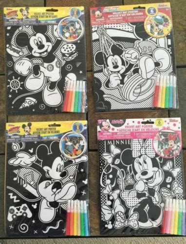 Lot Of 4 Brand New Mickey And Minnie Mouse Velvet Art Posters Complete With Markers Comes