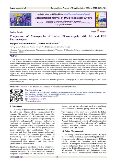 Pdf Comparison Of Monographs Of Indian Pharmacopeia With Bp And Usp