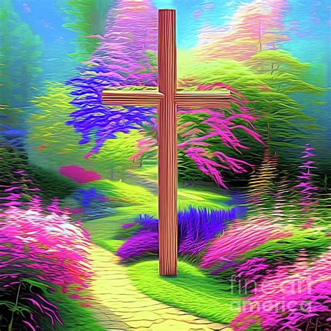 Ai Art Christian Easter Resurrection Cross In A Garden 1 Abstract