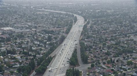 76k Stock Footage Aerial Video Of Light Traffic On The 118 Freeway In