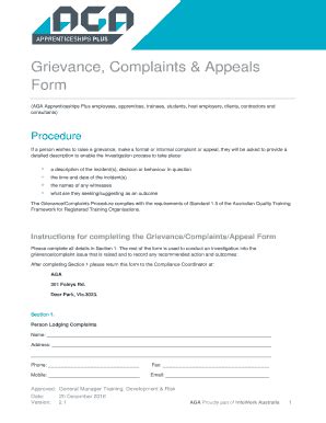 Fillable Online Grievance Complaints Appeals Form Apprenticeships