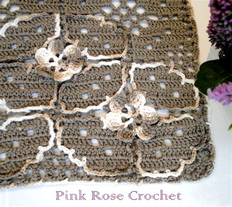 Pink Rose Crochet Tapete Motivo Flor