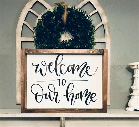 Welcome To Our Home Sign Framed Welcome Sign Farmhouse Wall Etsy