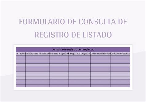 Plantilla De Excel Formulario De Consulta De Registro De Listado Y Hoja