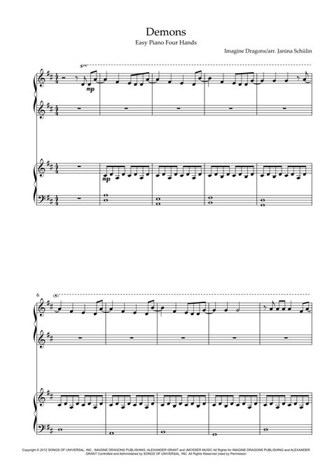 Demons Arr Janina Sch Lin Sheet Music Imagine Dragons Piano Duet