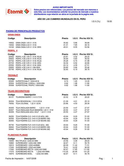 Pdf Lista De Precios Eternit Pdf Dokumen Tips