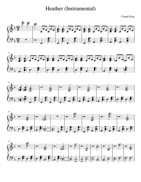 Heather Instrumental Conan Gray Sheet Music For Piano Piano Voice Easy