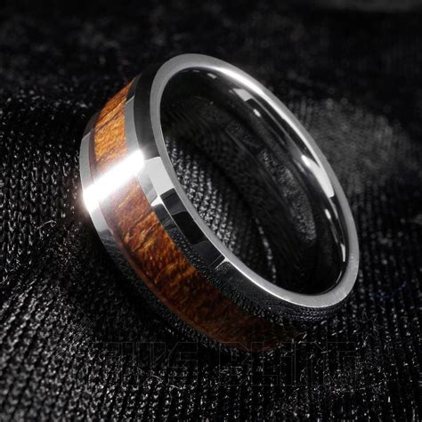 Wood Inlay Silver Tungsten Carbide Ring 8MM – Niv's Bling