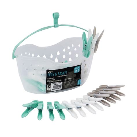 Peg Basket Including 36 Plastic Pegs Jvl Homeware Solutions