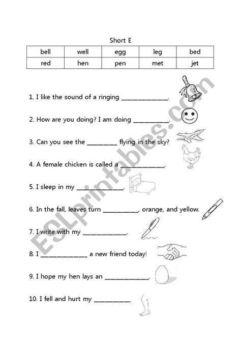 Short E Fill In The Blank Esl Worksheet By Secily Worksheets Library