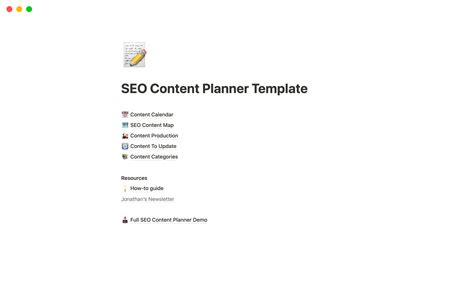 SEO Content Planner Calendar Notion Template