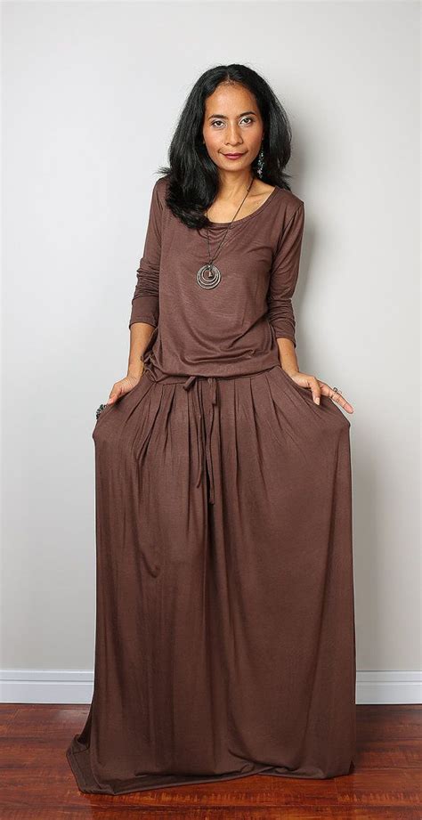 Brown Maxi Dress Soft Brown Long Sleeve Dress Autumn Etsy Brown