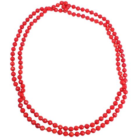 Vintage Natural Faceted Coral Beaded Necklace For Sale At 1stdibs