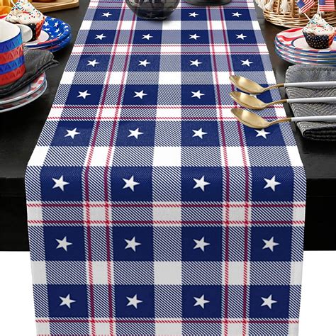 American Independence Star Flag Holiday Table Runner Cotton Linen