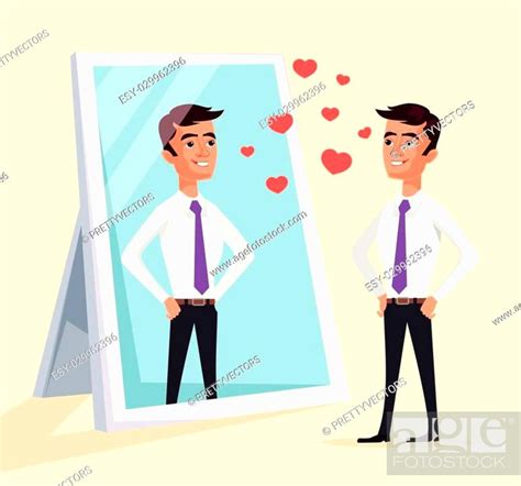 Narcissistic Man Character Looks At Mirror Vector Flat Cartoon