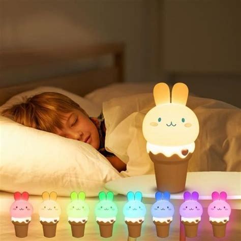 Kawaii Veilleuse Pour Enfant Lampe Lapin En Silicone Rechargeable Par