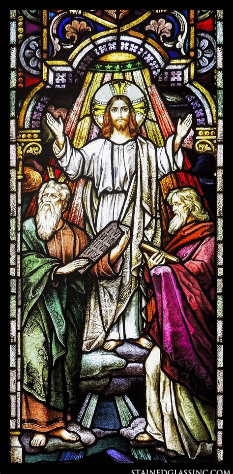 "Moses, Elijah and Christ" Religious Stained Glass Window