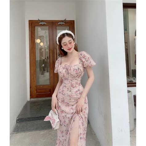 Đầm maxi hoa màu nude xẻ tà cá tính HolCim Kênh Xây Dựng Và Nội Thất