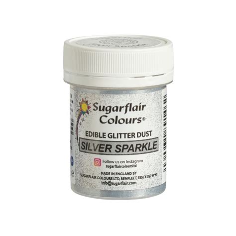 Sugarflair Silver Sparkle Edible Glitter Dust 10g Cake Decorating Glitter