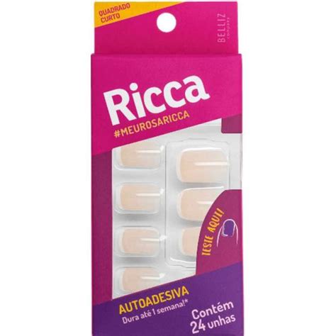 Unhas Ricca Quadrado Curto Francesinha Meurosaricca Autoadesiva Nude Unidades BELLIZ Unha