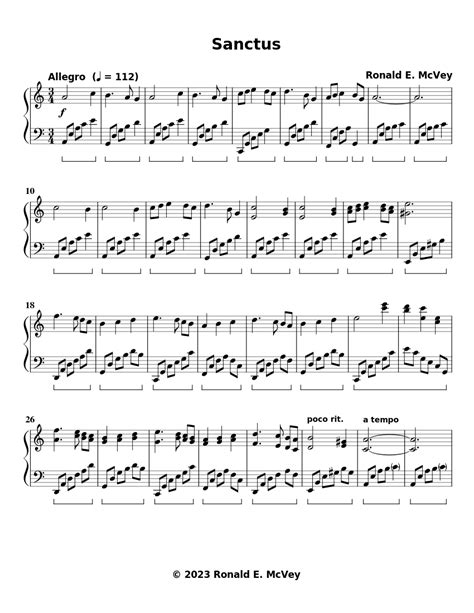 Sanctus Sheet Music For Piano Solo