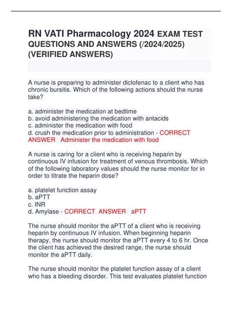 Rn Vati Pharmacology Exam Test Questions And Answers