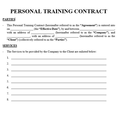 Personal Trainer Easy To Edit Contract Agreement Personal Trainer