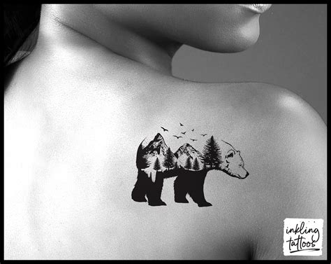 Mountain Bear Temporary Tattoo Pre-cut - Etsy