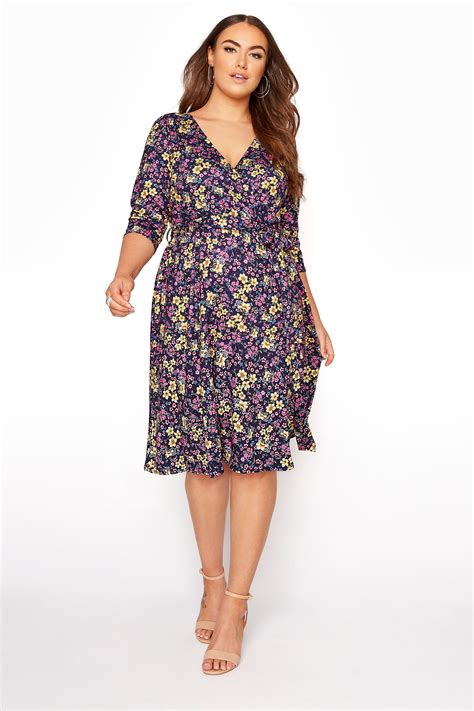 Yours London Navy Floral Wrap Midi Dress Yours Clothing