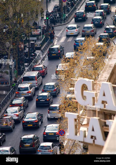 Paris rush hour traffic picture taken from the roof of Galeries ...