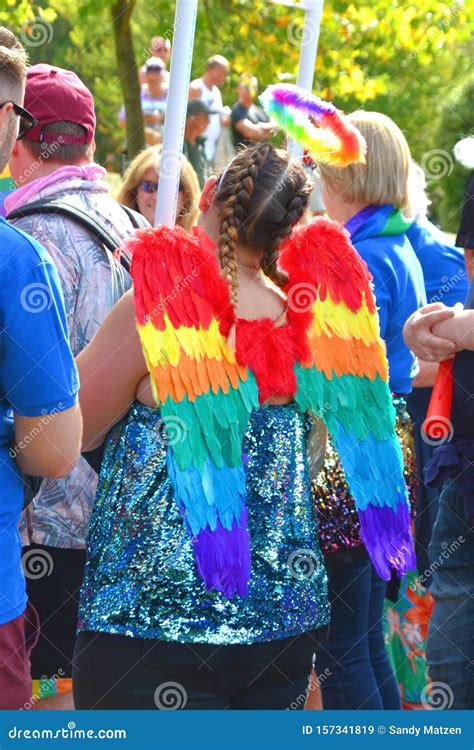 Guy With Rainbow Angel Wings At Indy Pride Editorial Photo