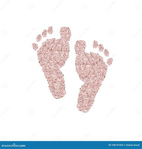 Rose Gold Glitter Shining Baby Shower Foot Print Vector Stock Vector