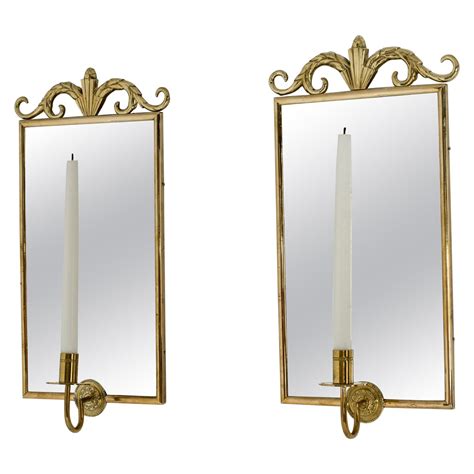 Pair Of Chapman Brass And Glass Candle Wall Sconces At 1stdibs