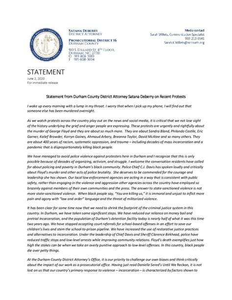 Durham Das Office On Twitter Statement From Durham County District Attorney Satana Deberry On