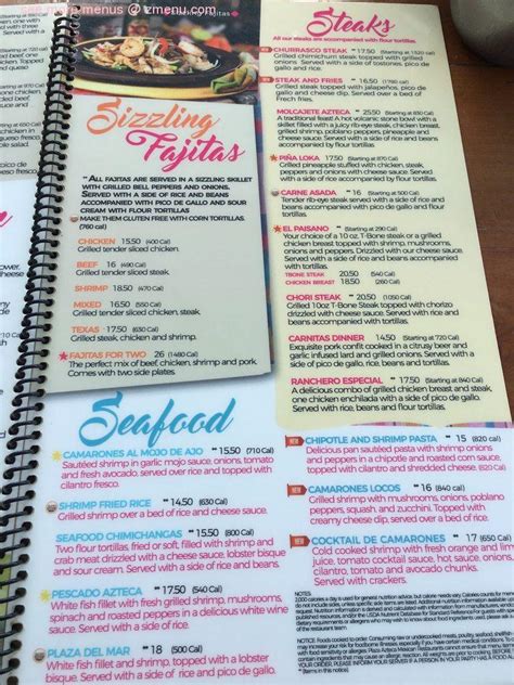 Menu At Plaza Azteca Mexican Restaurant Providence Virginia Beach