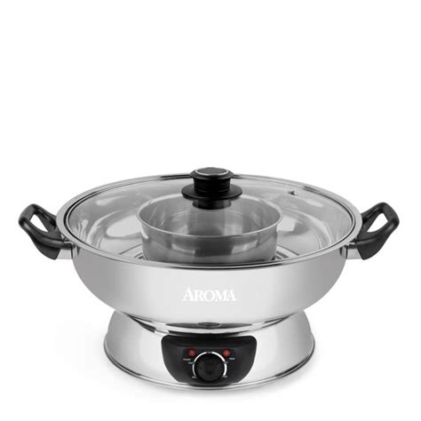 Aroma Qt Electric Shabu Shabu Hot Pot Adjustable Heat Settings Stainless Steel Pot Asp